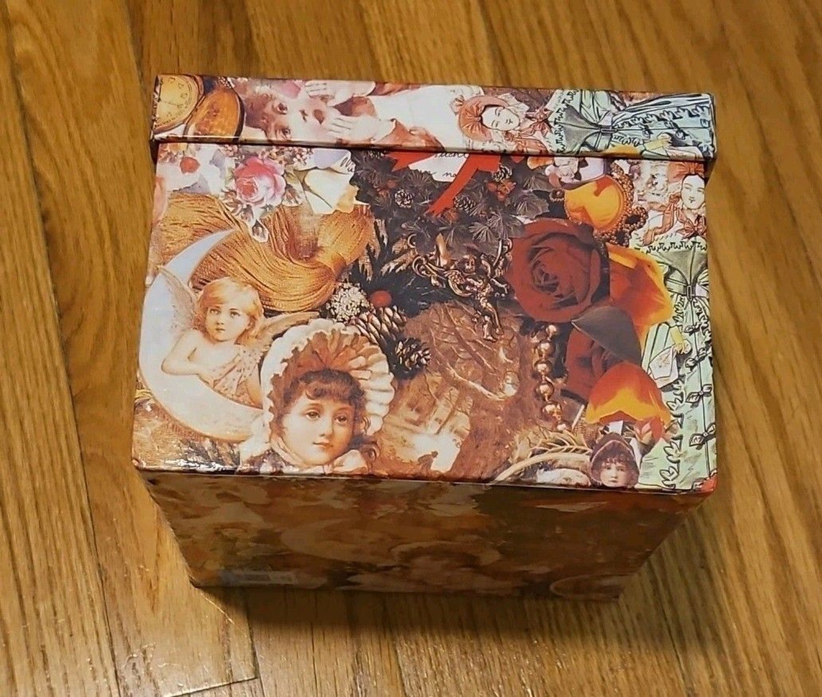 Elegant Storage Box Pink & Red Victorian Cherub Roses Pearls Theme 7" X 7" X 5"