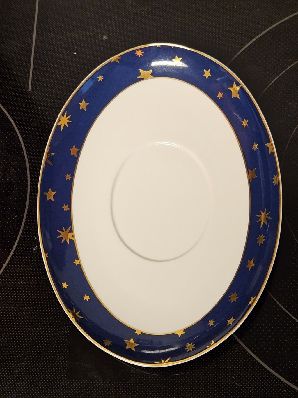 Galaxy By Sakura Gravy Boat & Saucer Celestial Blue Gold Stars Porcelain