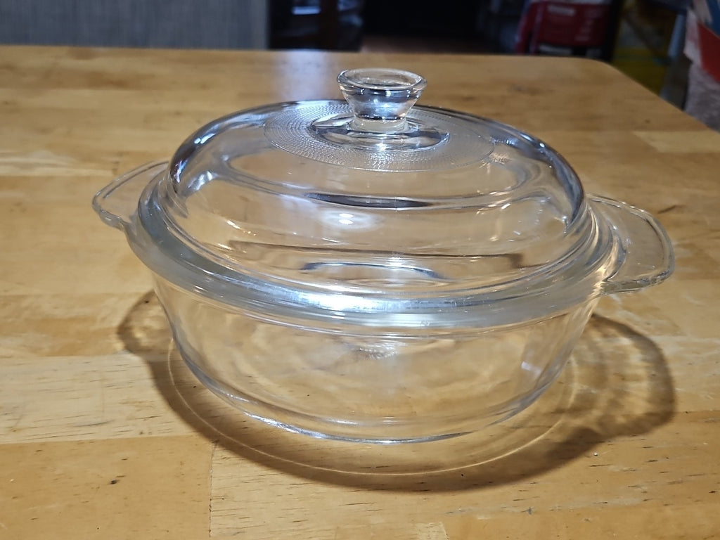 Vintage Fire King 9" Clear Glass Casserole Dish with Lid 1-1/2 Quart 50s 437-408