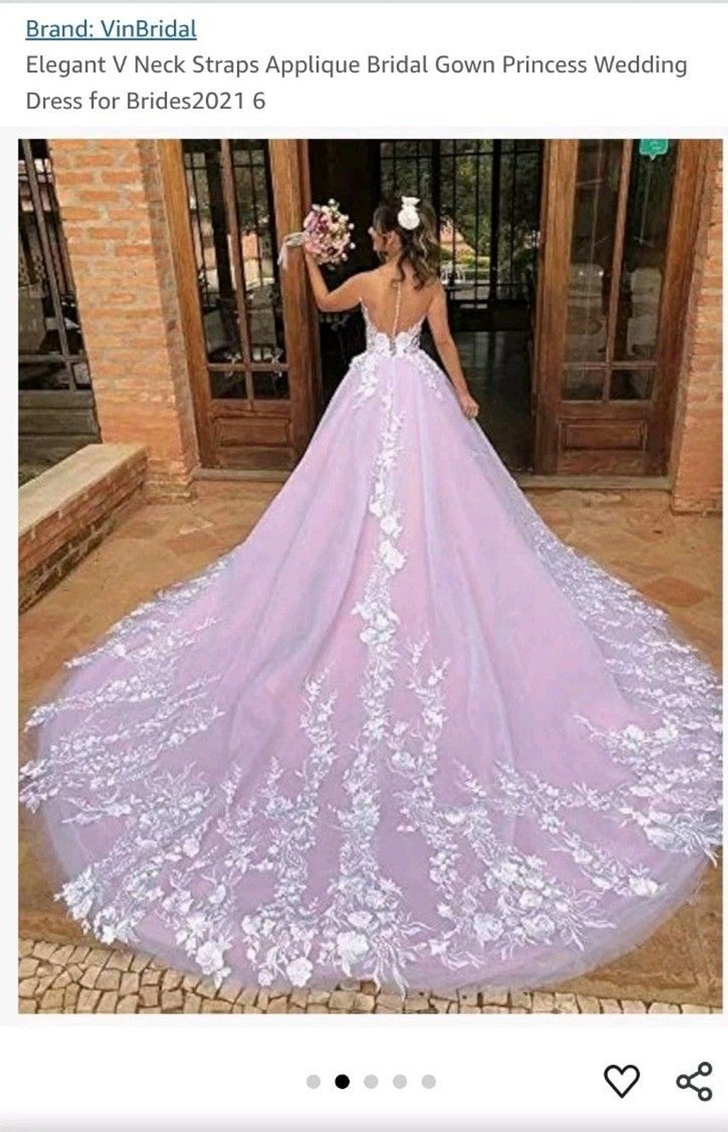 Lavender A Line Wedding Dress Lace Applique Sweep Train Backless Size Small