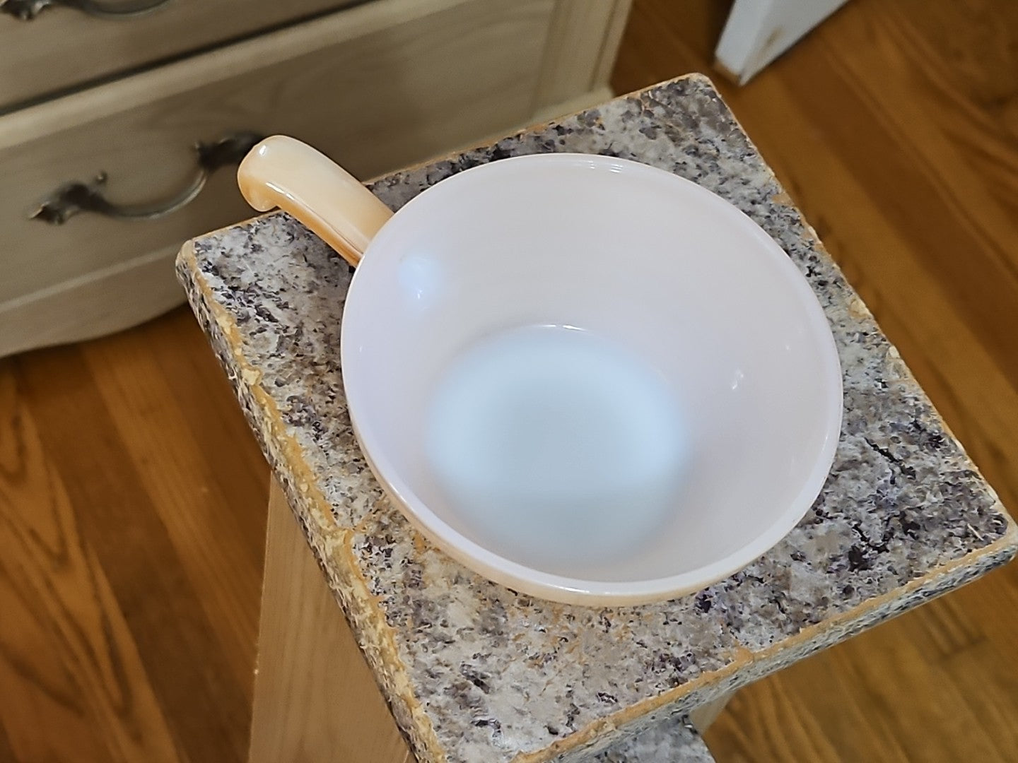 Vintage Anchor Hocking Fire King Peach Lusterware Handled Soup Bowl