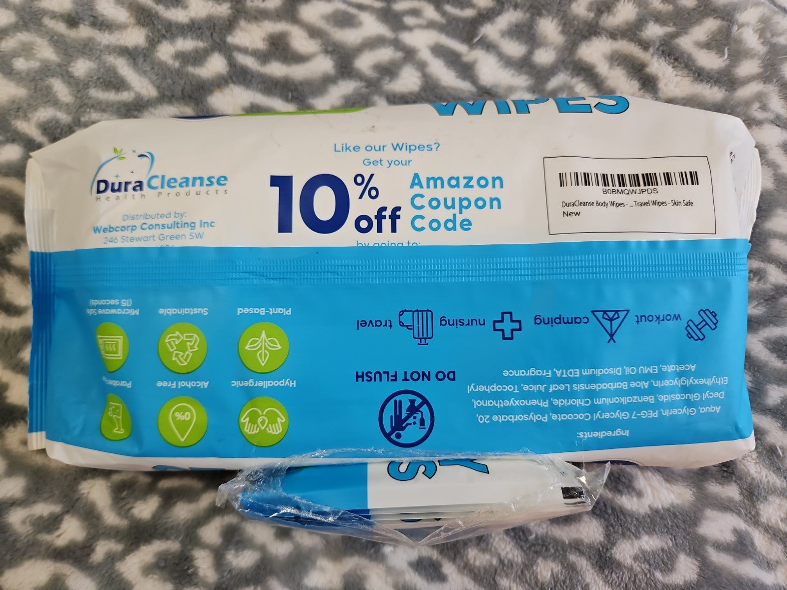 New Sealed Giant Size Dura Cleanse Body Wipes No Rinse 50 Count + 4 Travel Wipes