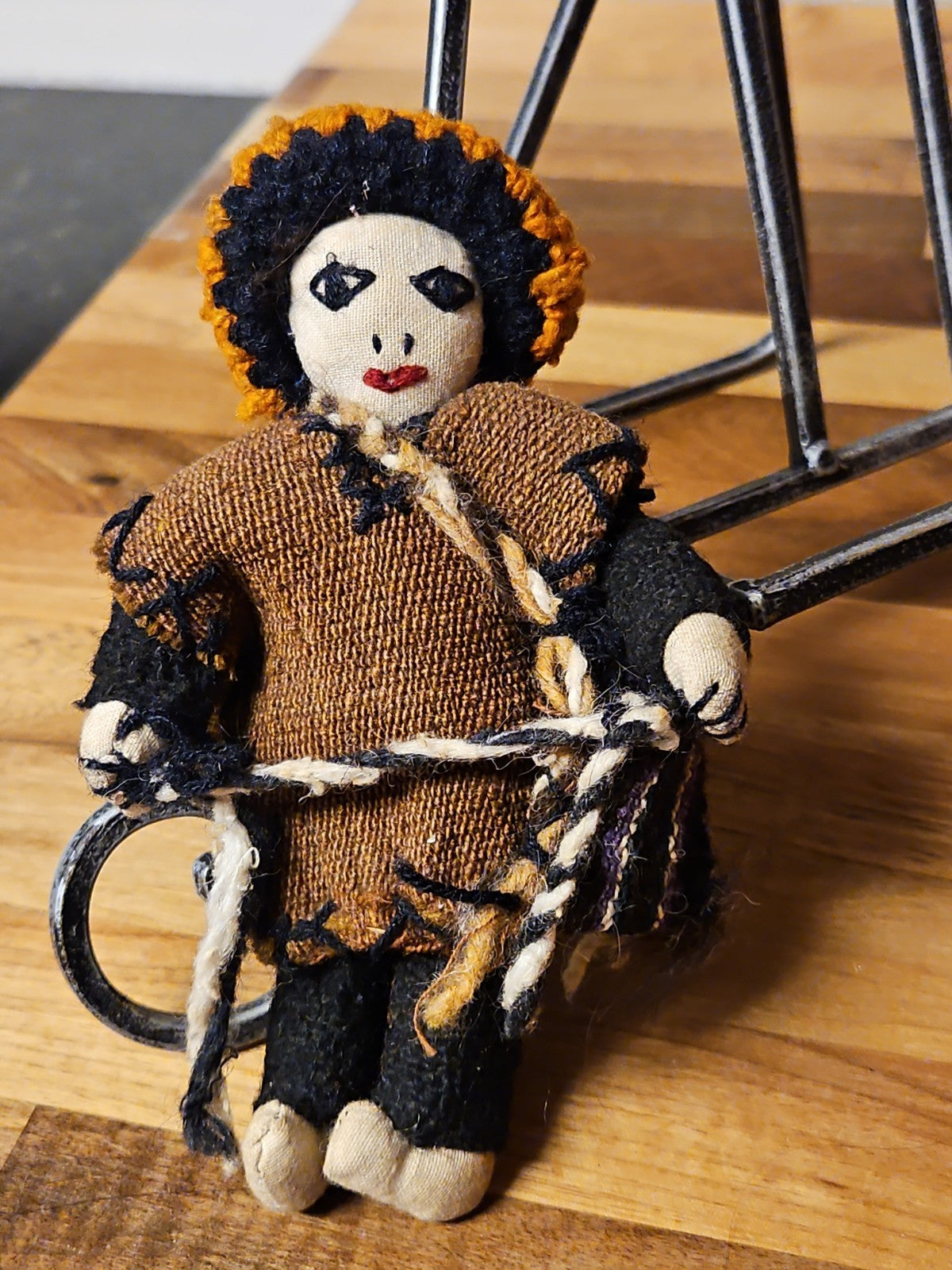 Vintage Andean Folk Art Doll 6.5" Hand Woven Peruvian Knitted Cloth