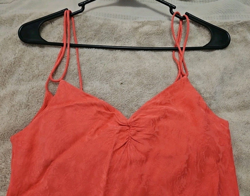 Zara Women's Size S Coral Dress Jacquard Floral Print Mini Slip Dress