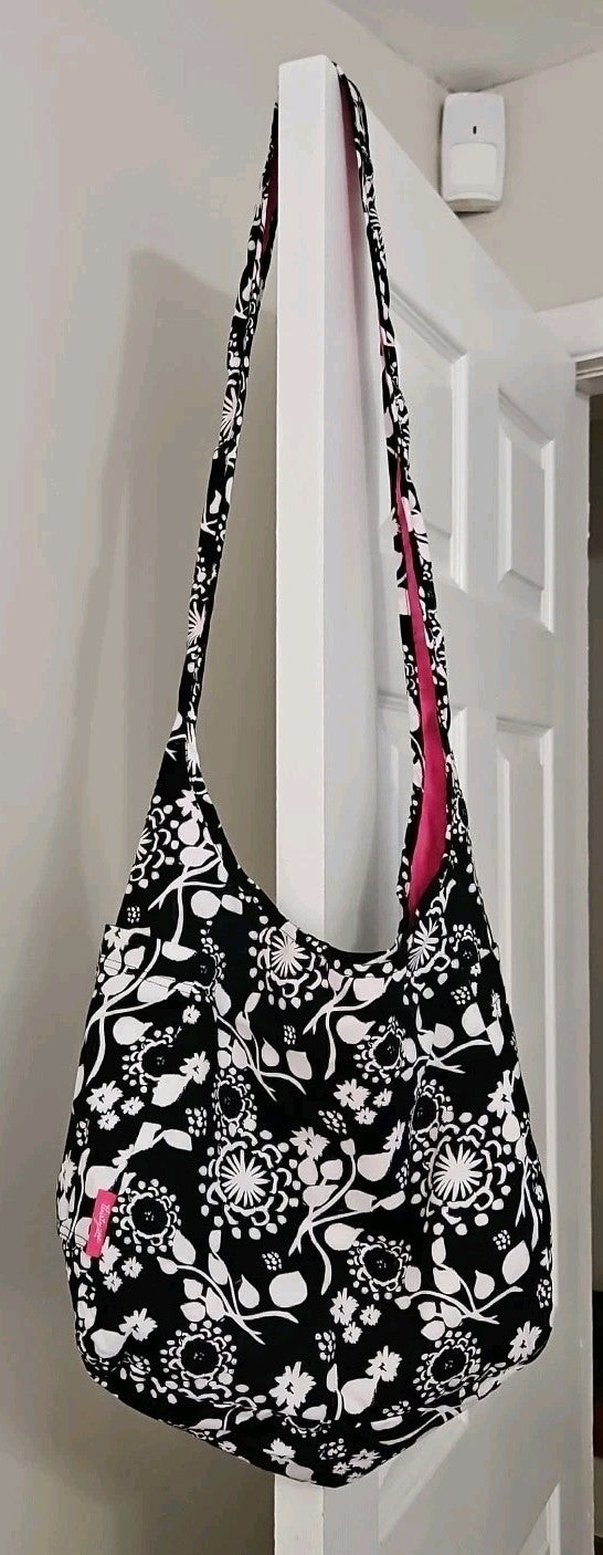 Thirty One Reversible Black Floral Brushstrokes Inside Out Reversible Tote Bag