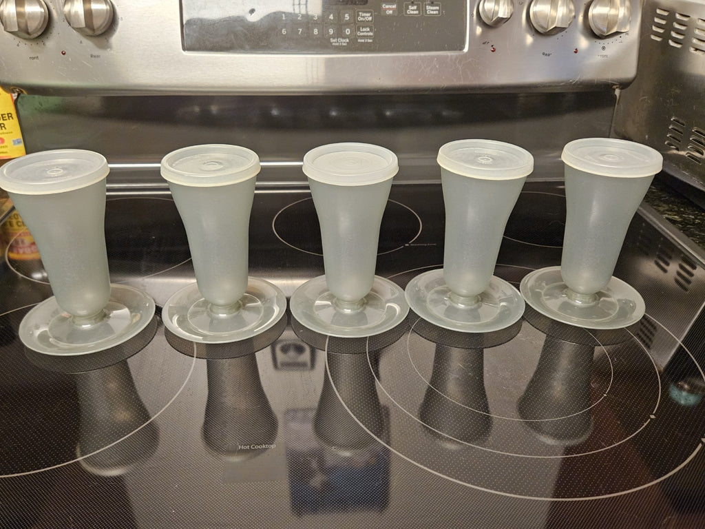 Set Of 5 Vintage Tupperware Parfait Cups Smoke Grey With Lids #754 & #296 EUC