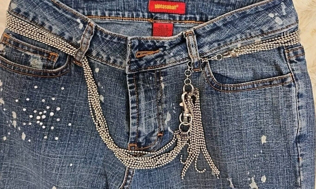 Blue Asphalt Women's Vintage Y2k Jeans Size 3 Paint / Black Lace / Chain Detail