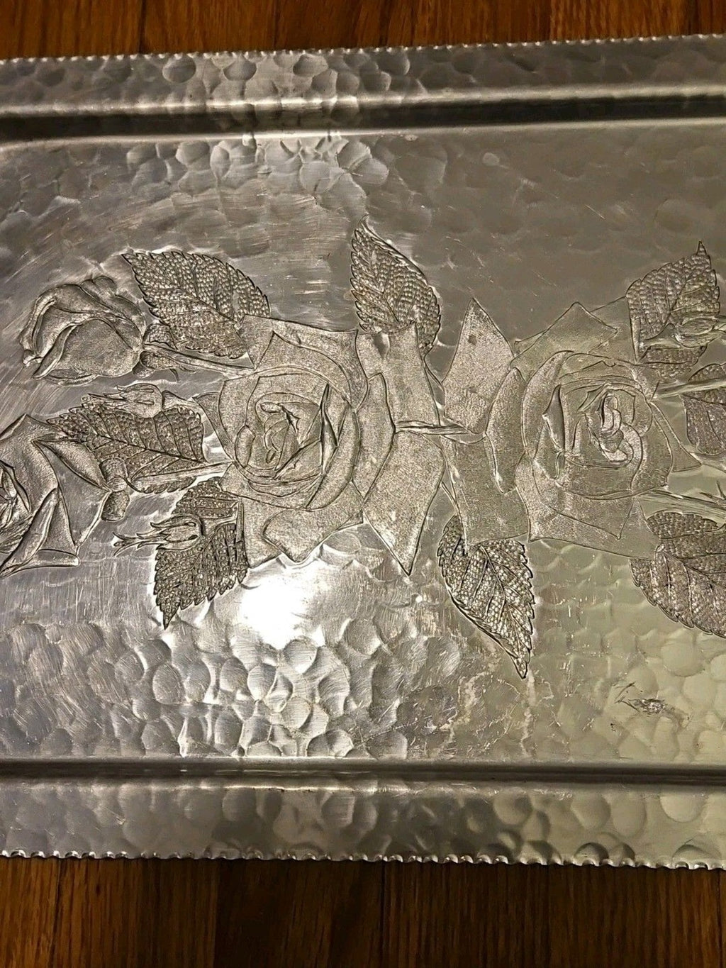 VINTAGE CONTINENTAL SILVER CO WILD ROSE BRILLIANTONE #1023 HAMMERED SERVING TRAY