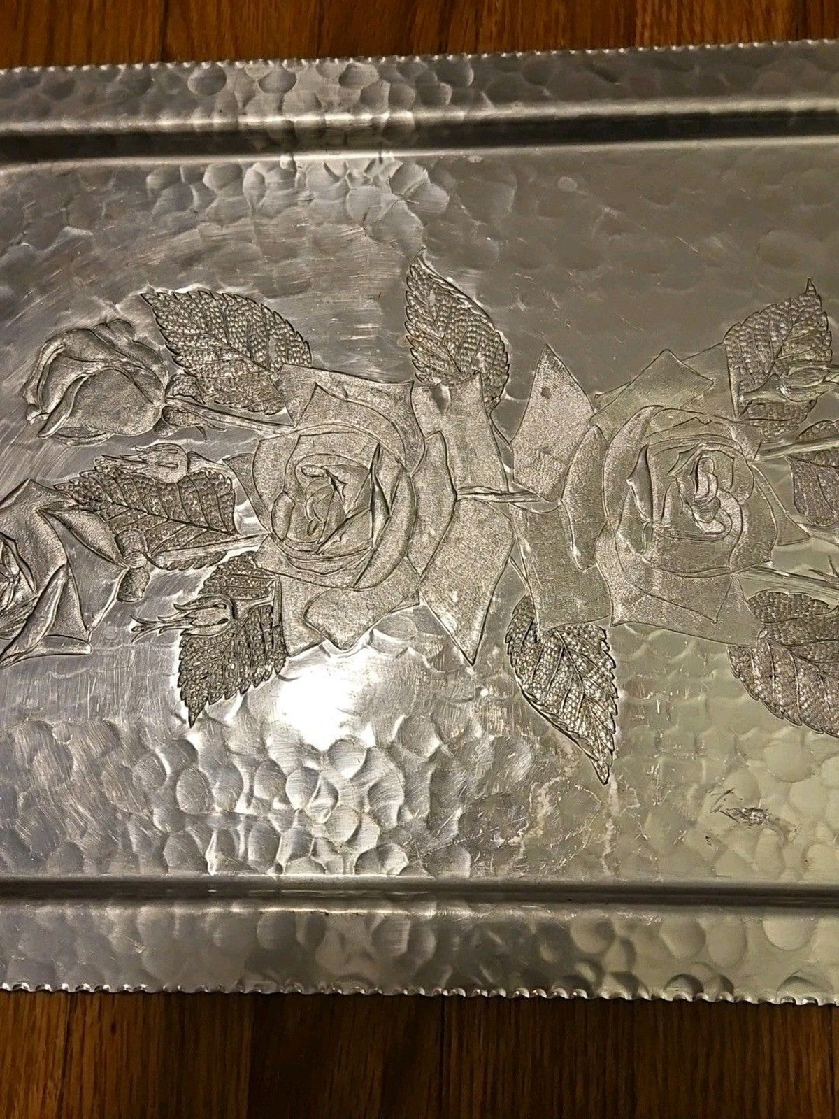 VINTAGE CONTINENTAL SILVER CO WILD ROSE BRILLIANTONE #1023 HAMMERED SERVING TRAY
