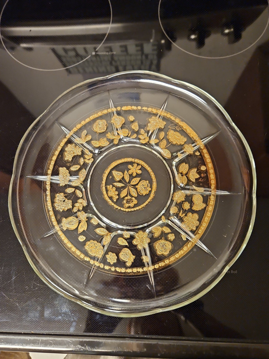 Vintage 1950'S Culver Glass 22K Gold Embossed Serving Plate, 11” Floral Design