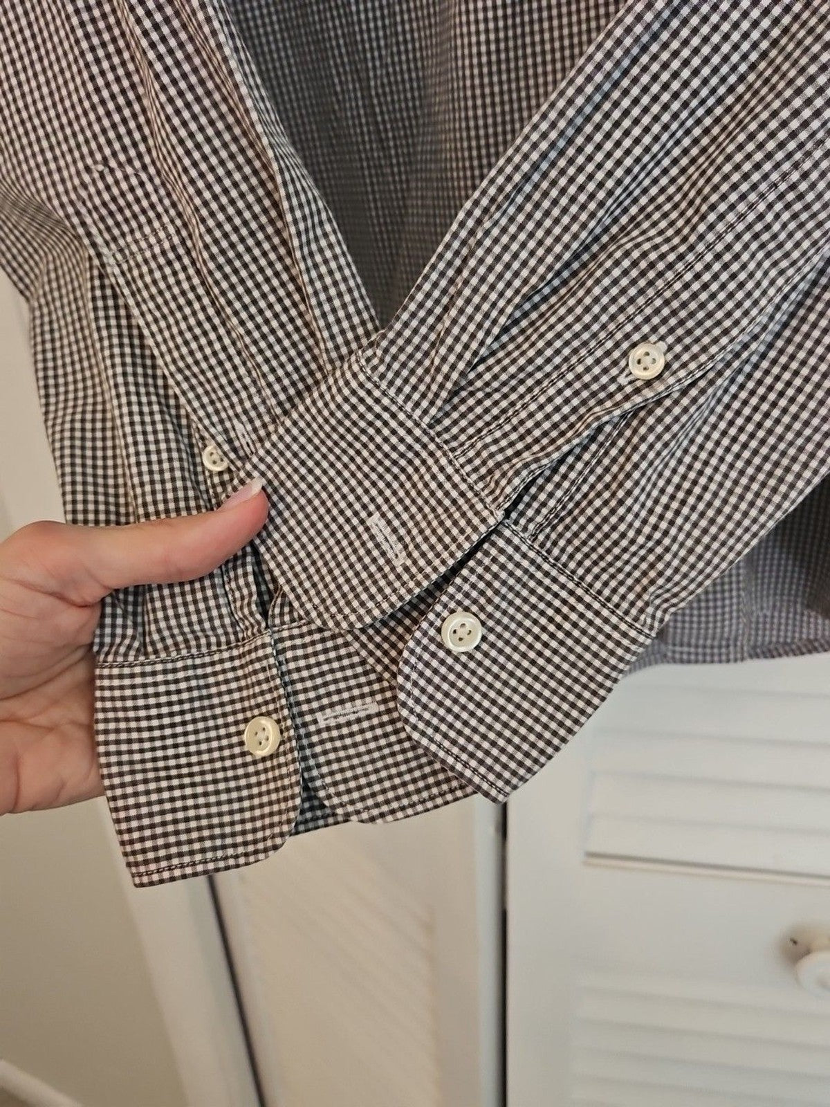Abercrombie & Fitch Men's Grey White Checked Long Sleeve Button Down Shirt Sz L