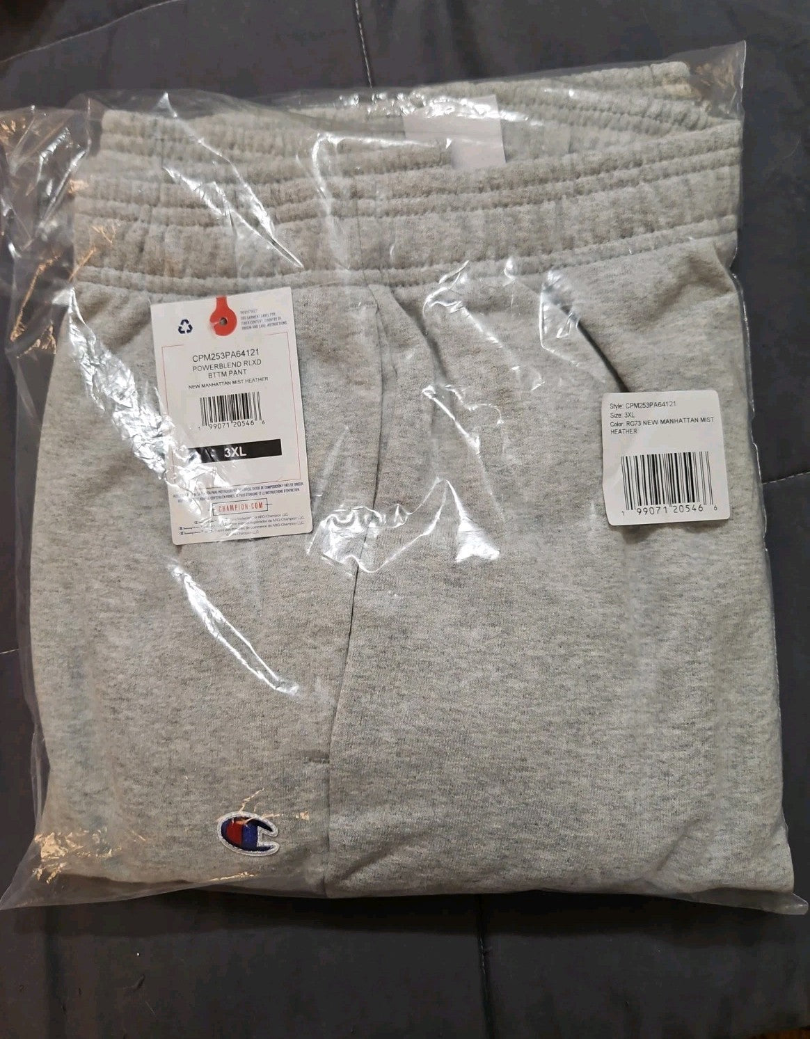 NWT Champion Powerblend Relaxed Bottom Pants Fleece Sweatpants Gray 3XL