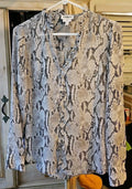 Express Womens Small Portofino Gray Snakeskin Print Slim Fit Sheer Button Blouse