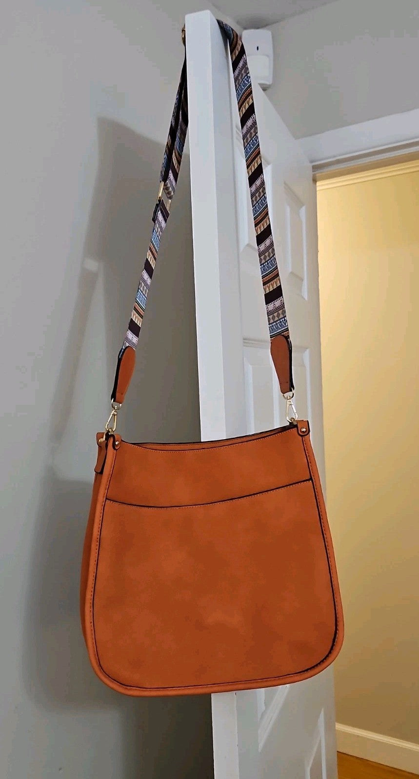 Jen & Co. Chloe Crossbody Bag, Vegan Leather Orange Southwest Print Strap