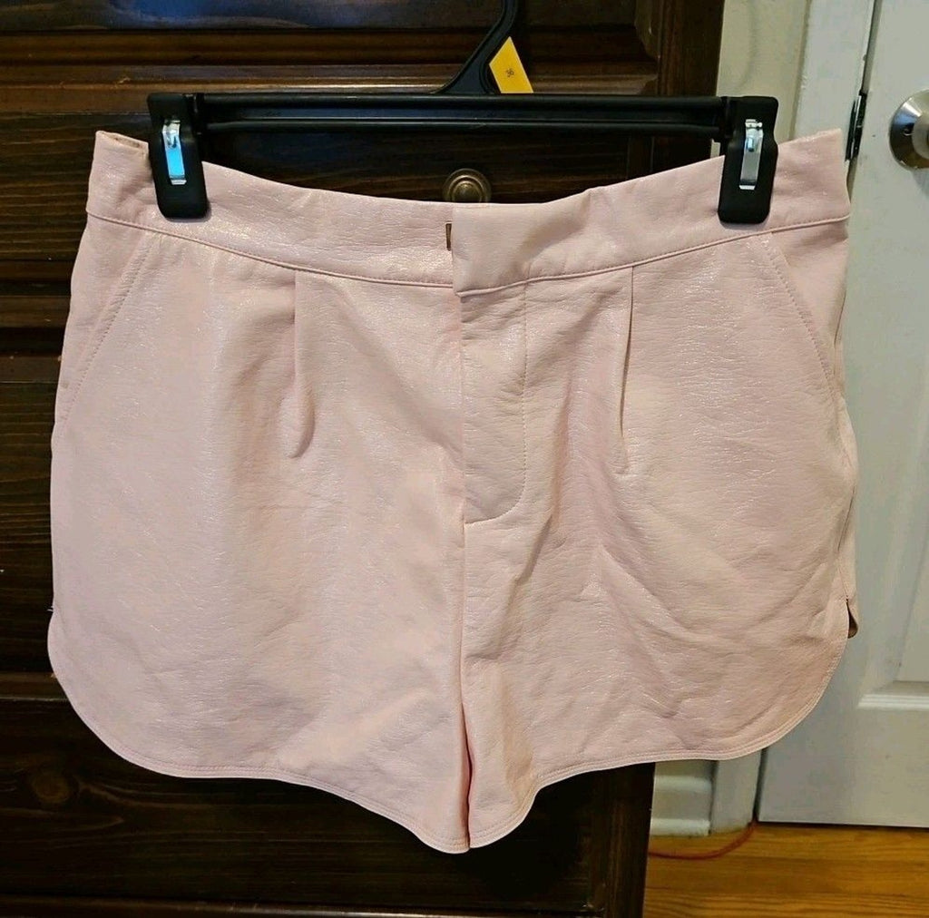 Grey Lab Pink Faux Vegan Leather Sz M Elastic Back Pocket Shorts Fully Lined