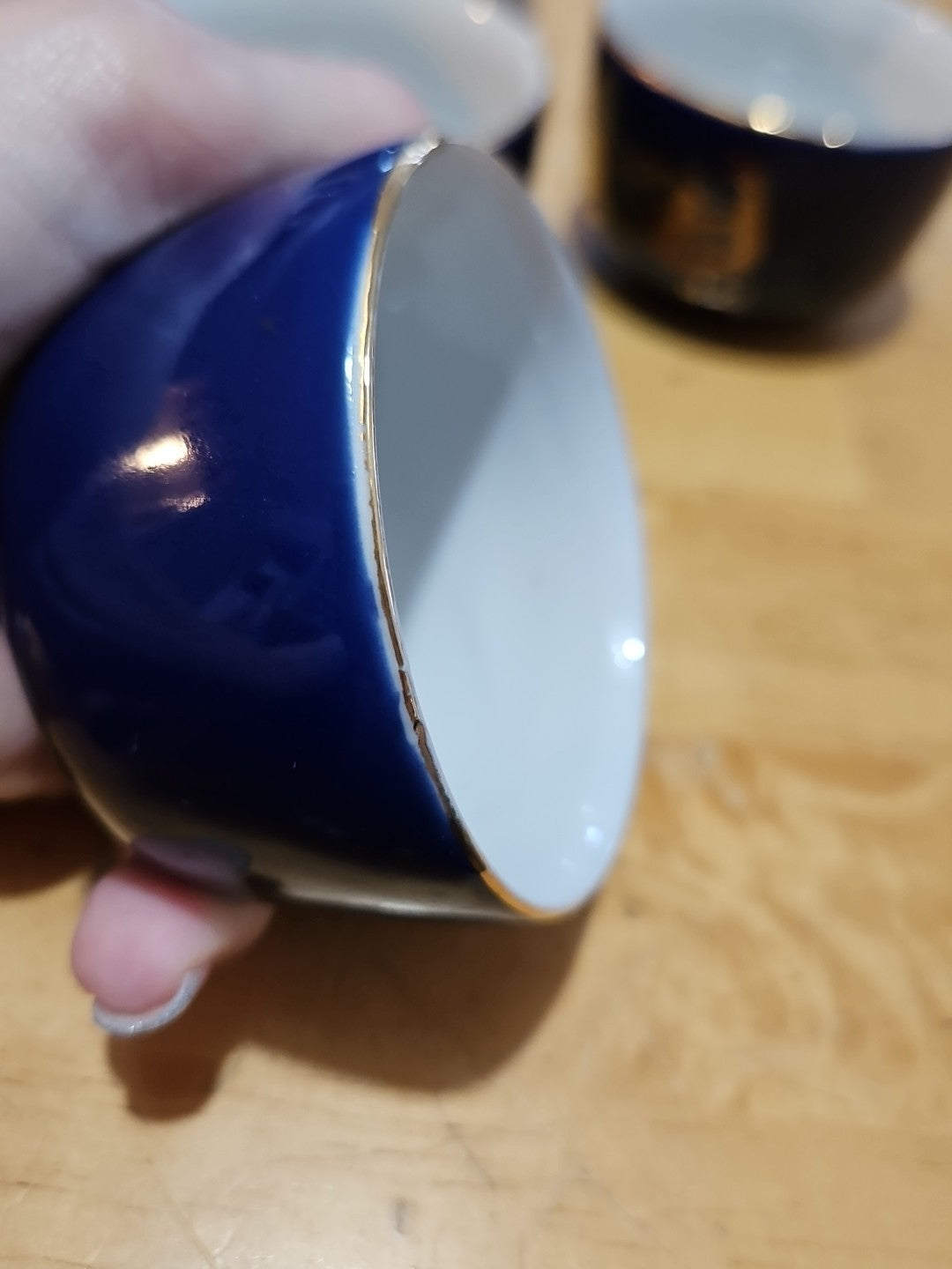 Vintage Japanese Cobalt Blue Tea Set With Gold Peacock Design - Teapot W/ 4 Cups