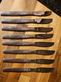 Set Of 8 Stainless Steel Japan Dinner Knives Elegant Indented Rose Pattern EUC