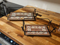Set Of 2 Temptations By Tara Old World Brown Glass Trivets In Metal Holders