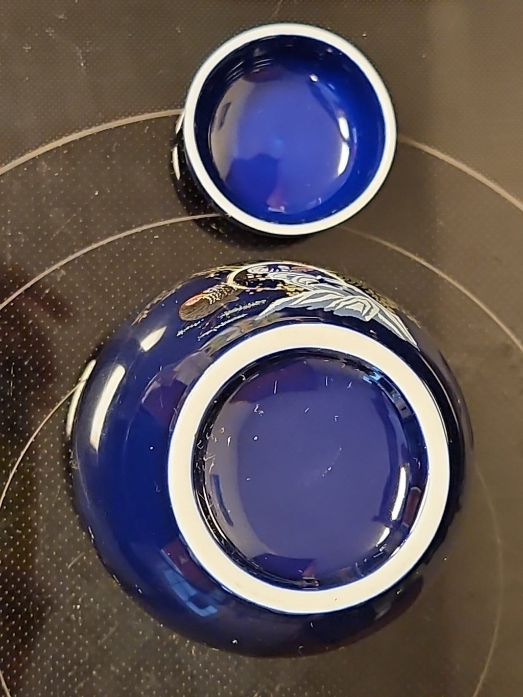Vintage Kutani Style Cobalt Blue Ginger Jar Gold Trimmed Birds In Garden 5"