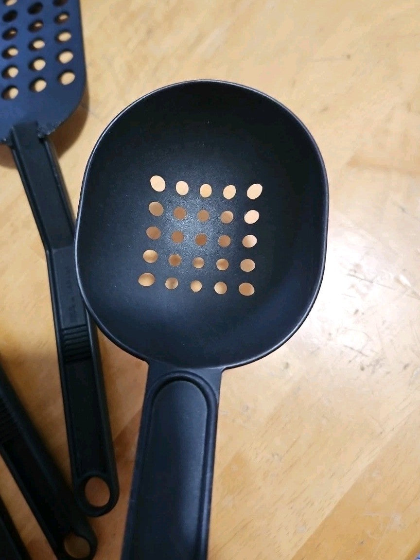 Set Of 4 Vintage T-Fal Black Nylon Kitchen Tools Flipper, Masher, Spoon, Spatula