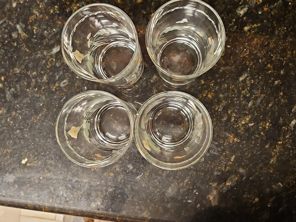 Set of 4 Vintage Floral Highball Tumbler Glasses Blue Iris & White Calla Lily