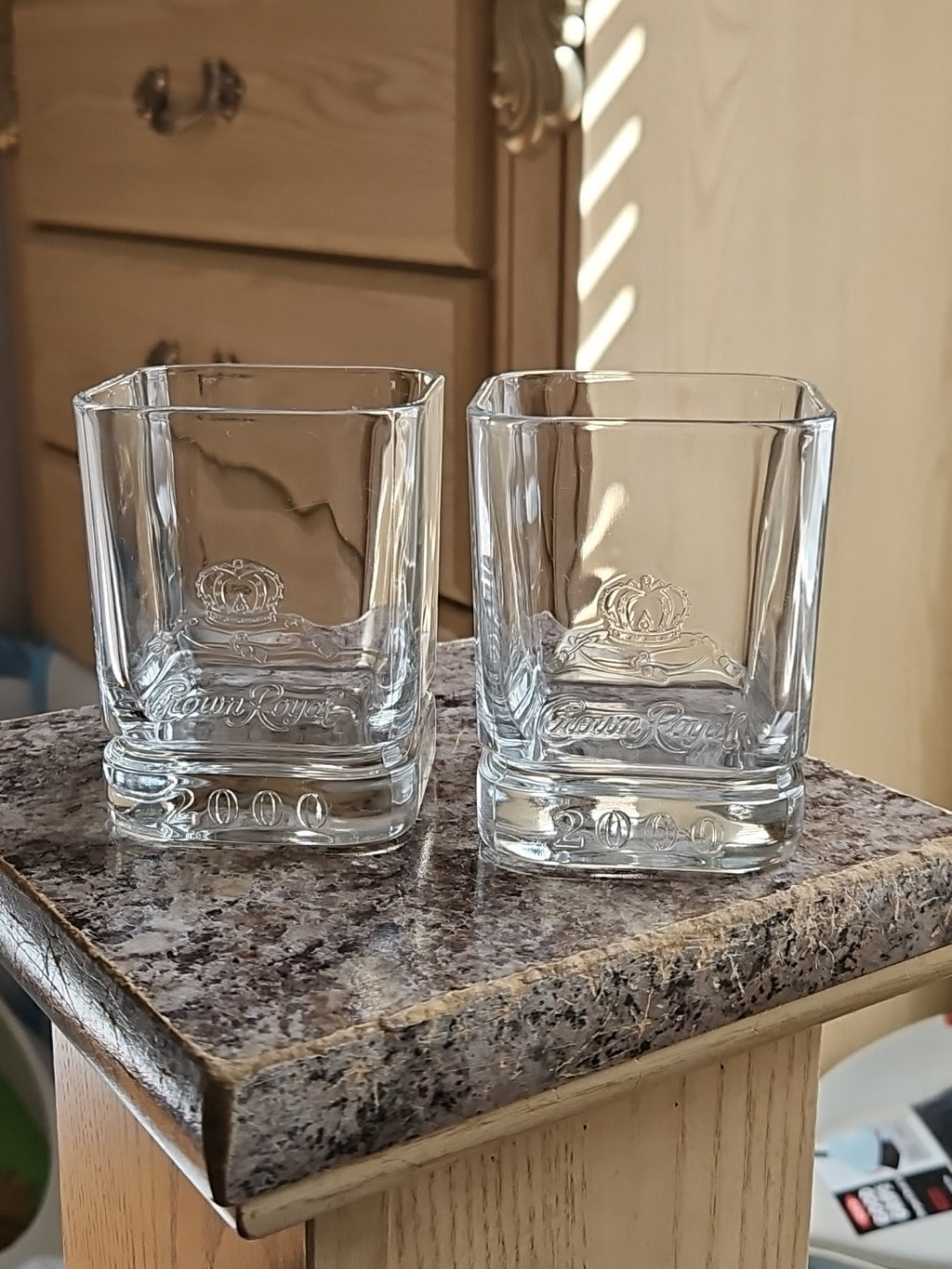 Set Of 2 Y2K Millennium Crown Royal Whiskey Rocks Glasses Embossed Logo W/ 2000