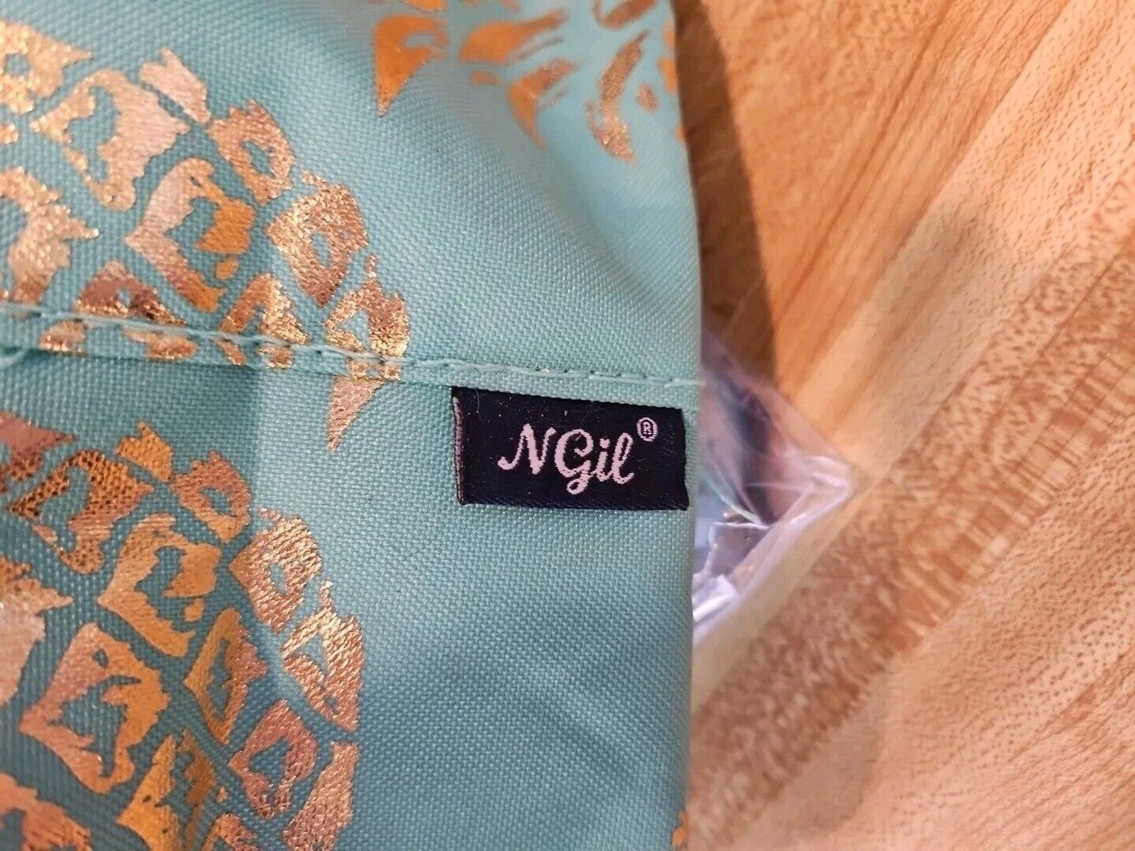 Cosmetic Case Canvas NGIL Teal with gold Pineapples, Navy Accents, Never Used