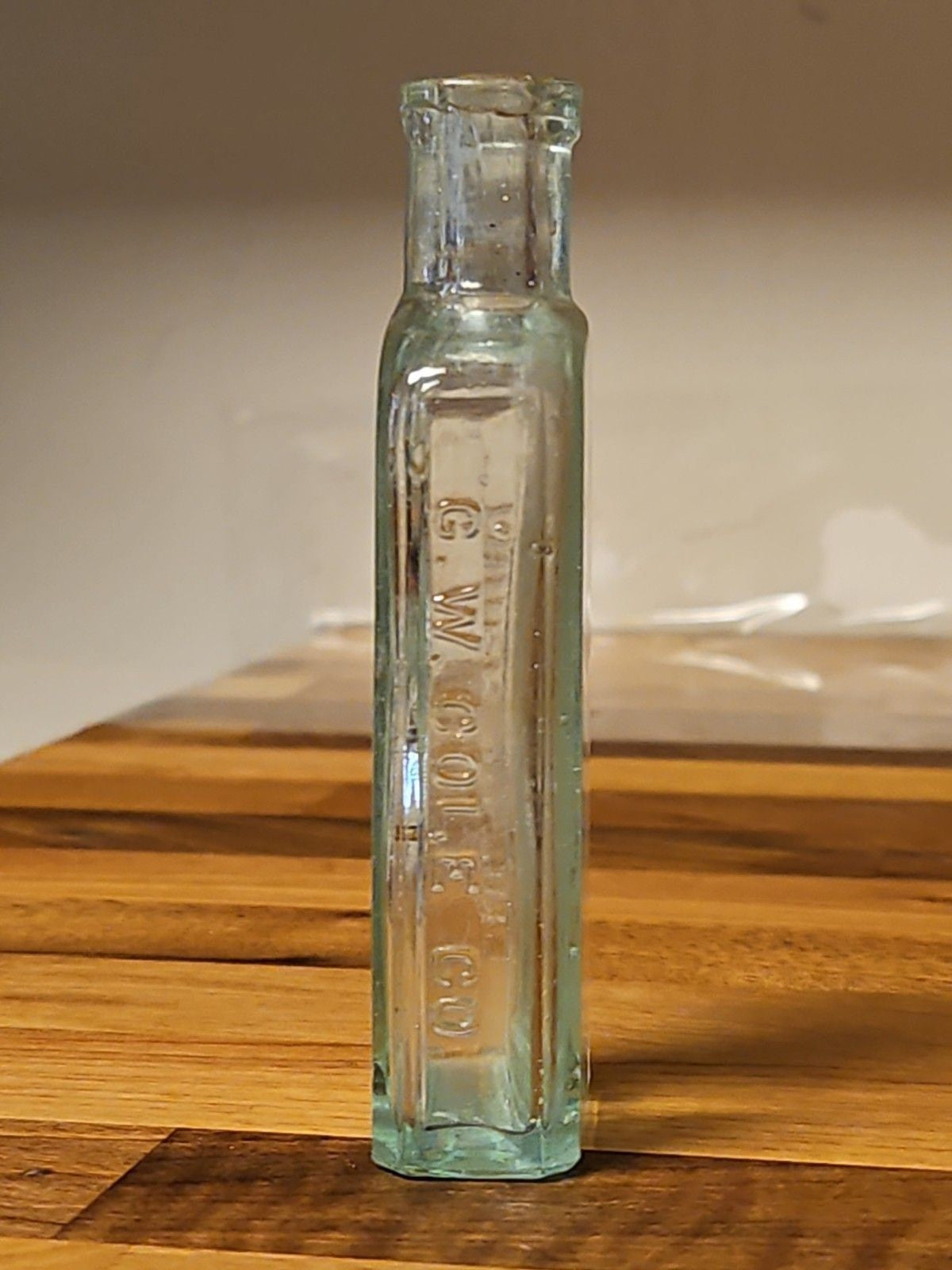 Vinyage 1890's First Gen G.W. Cole Co. Three In One Oil Bottle Blown Aqua Glass