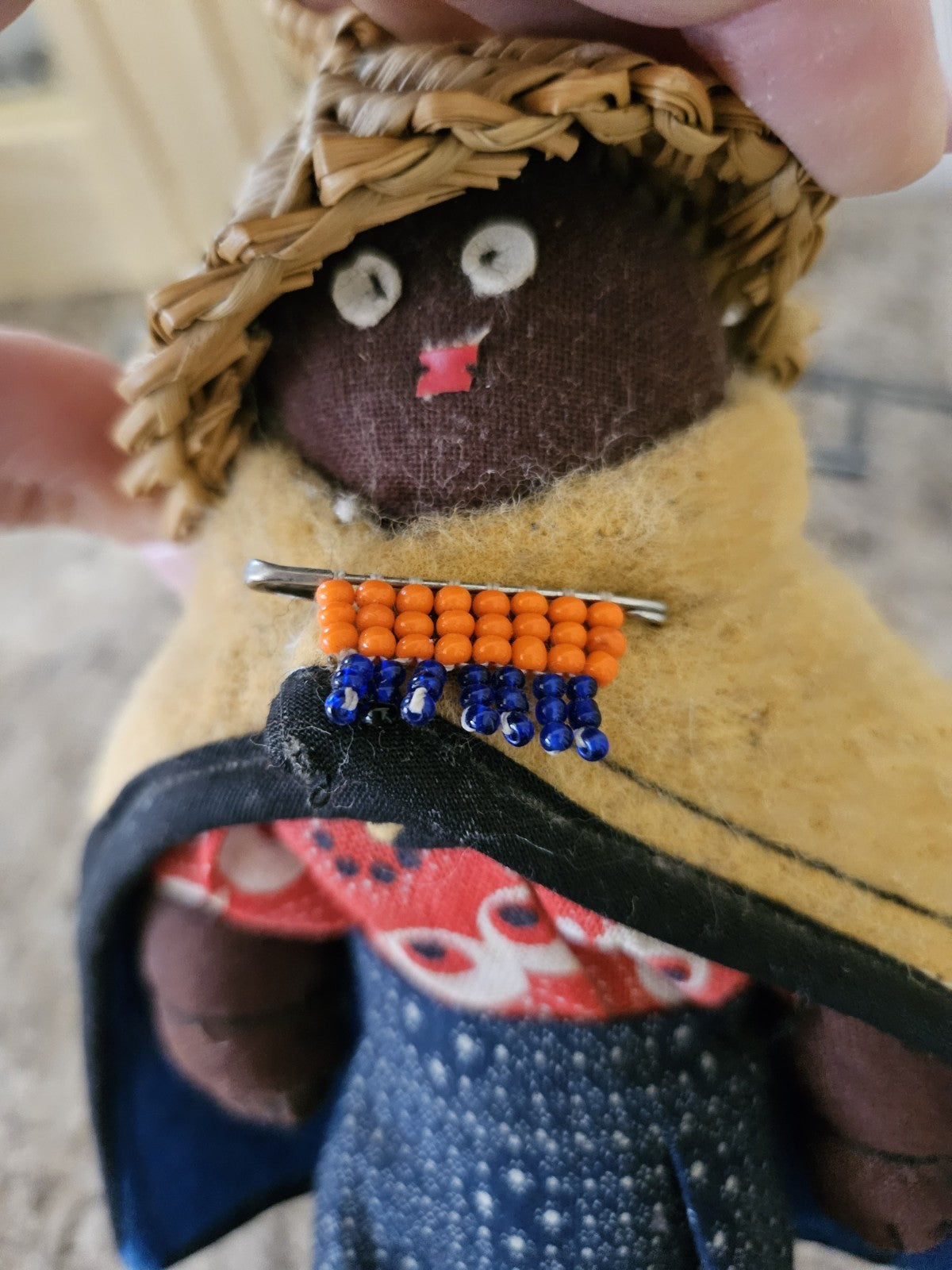 Vintage South African Lesotho Basotho Doll 9" Handcrafted Fabric EUC