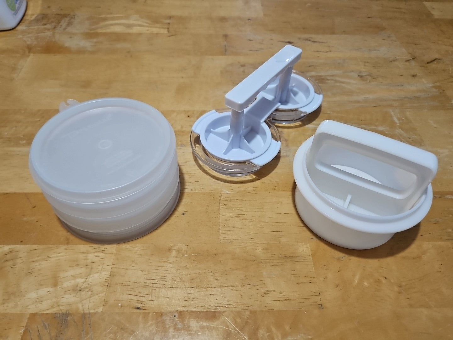 Vintage Tupperware Set of 3 Hamburger Keepers #882 W/ Lid, Press & Slider Press