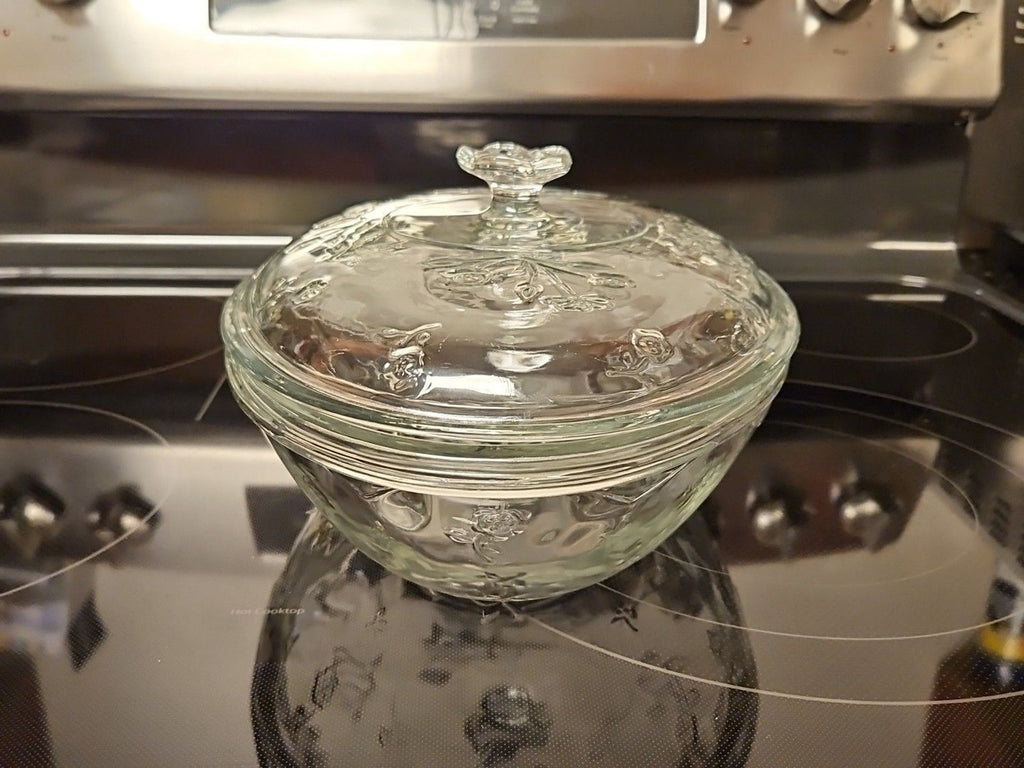 Vintage 90s Anchor Hocking Savannah Floral Glass 2 Qt Casserole Dish W Lid