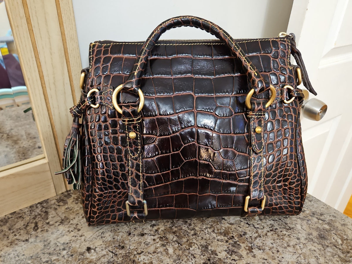 Y2K Dooney & Bourke Croco Fino Leather Satchel Brown T Moro Near Mint
