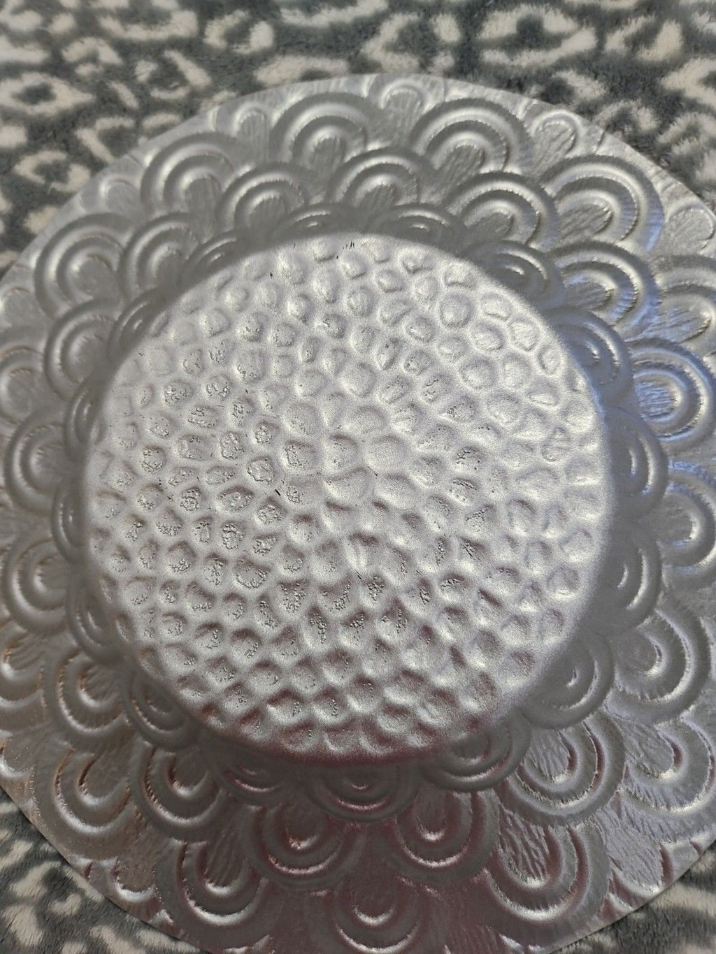 Metallic Silver & Gold Floral Design Art Glass Bowl Serving Dish Centerpiece 14"