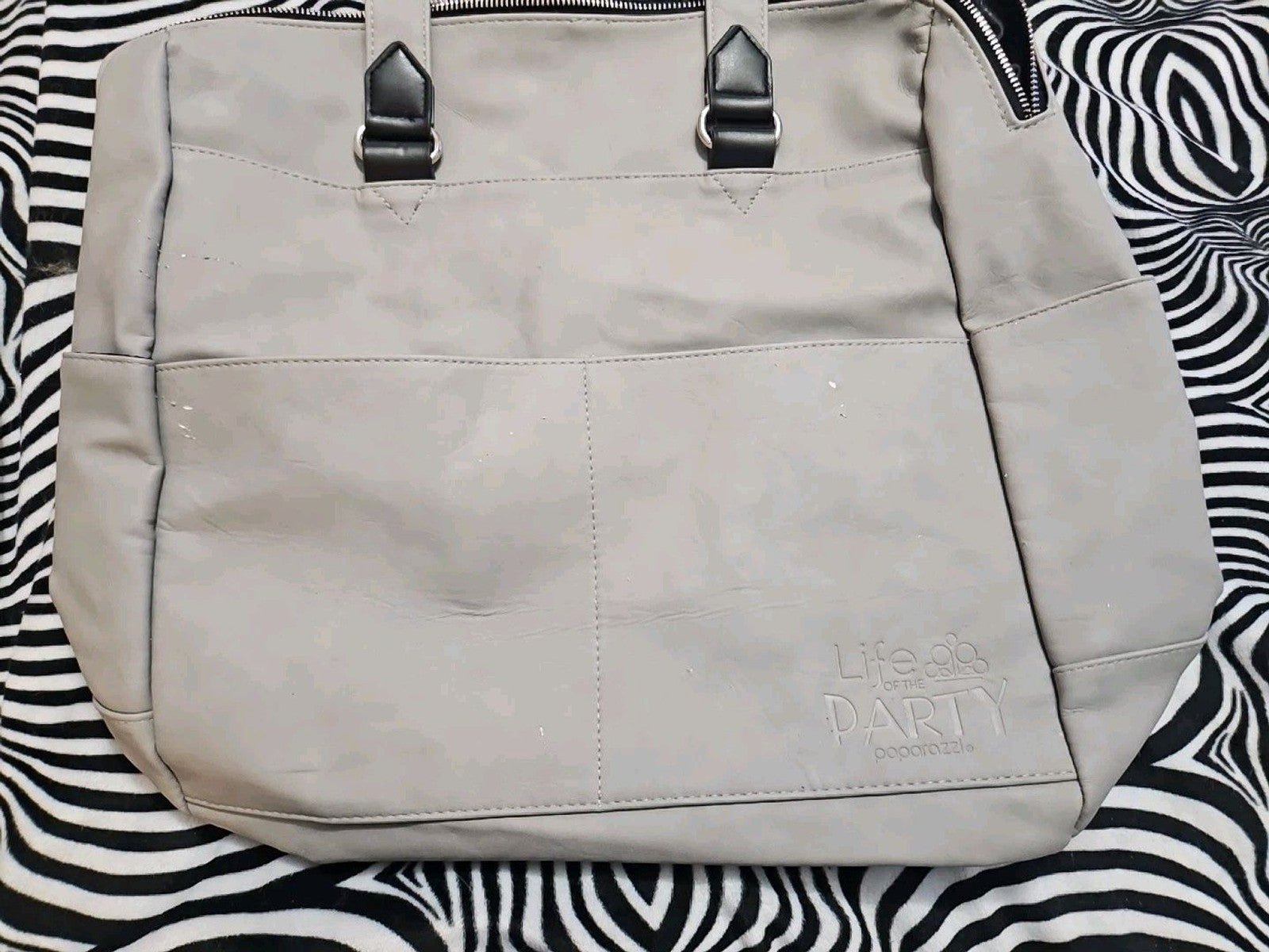 Paparazzi 'Life of the Party' Silver Gray Faux Leather Shoulder/Tote Bag