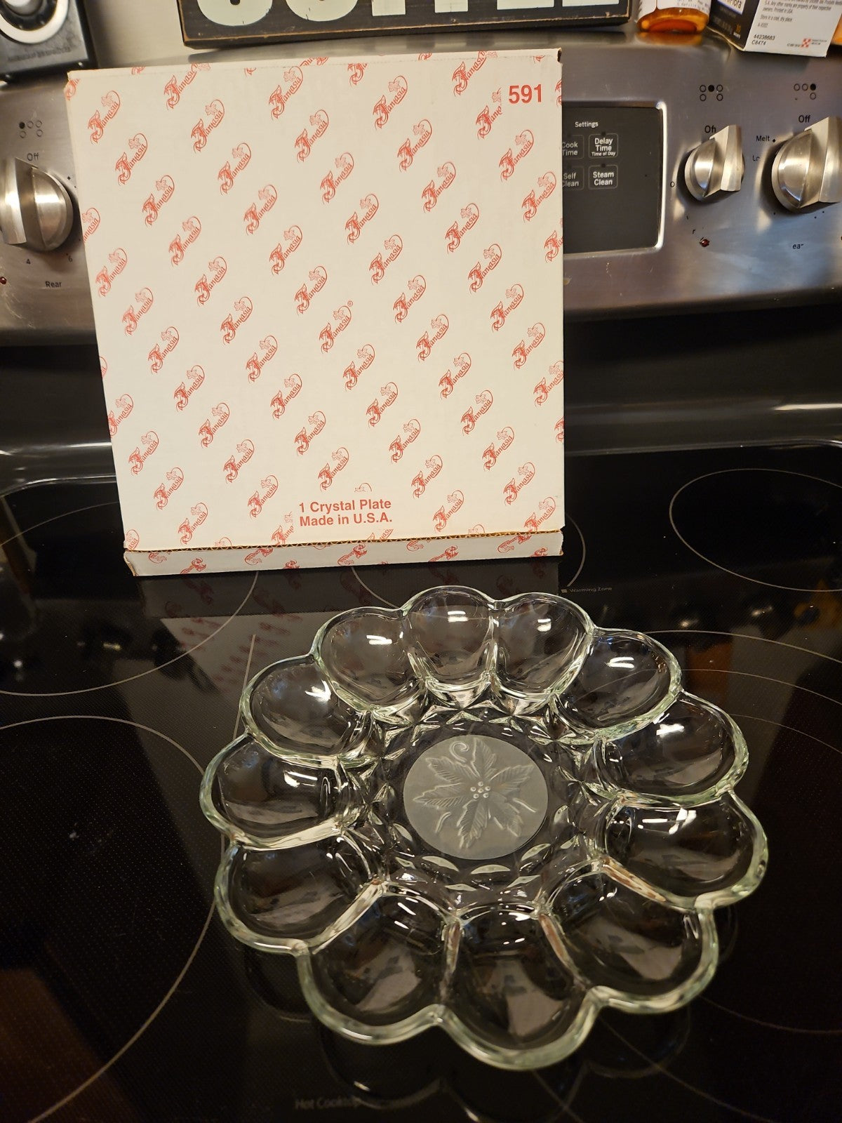 Princess House Fantasia Crystal Deviled Egg Serving Platter 10" #591 EUC In Box