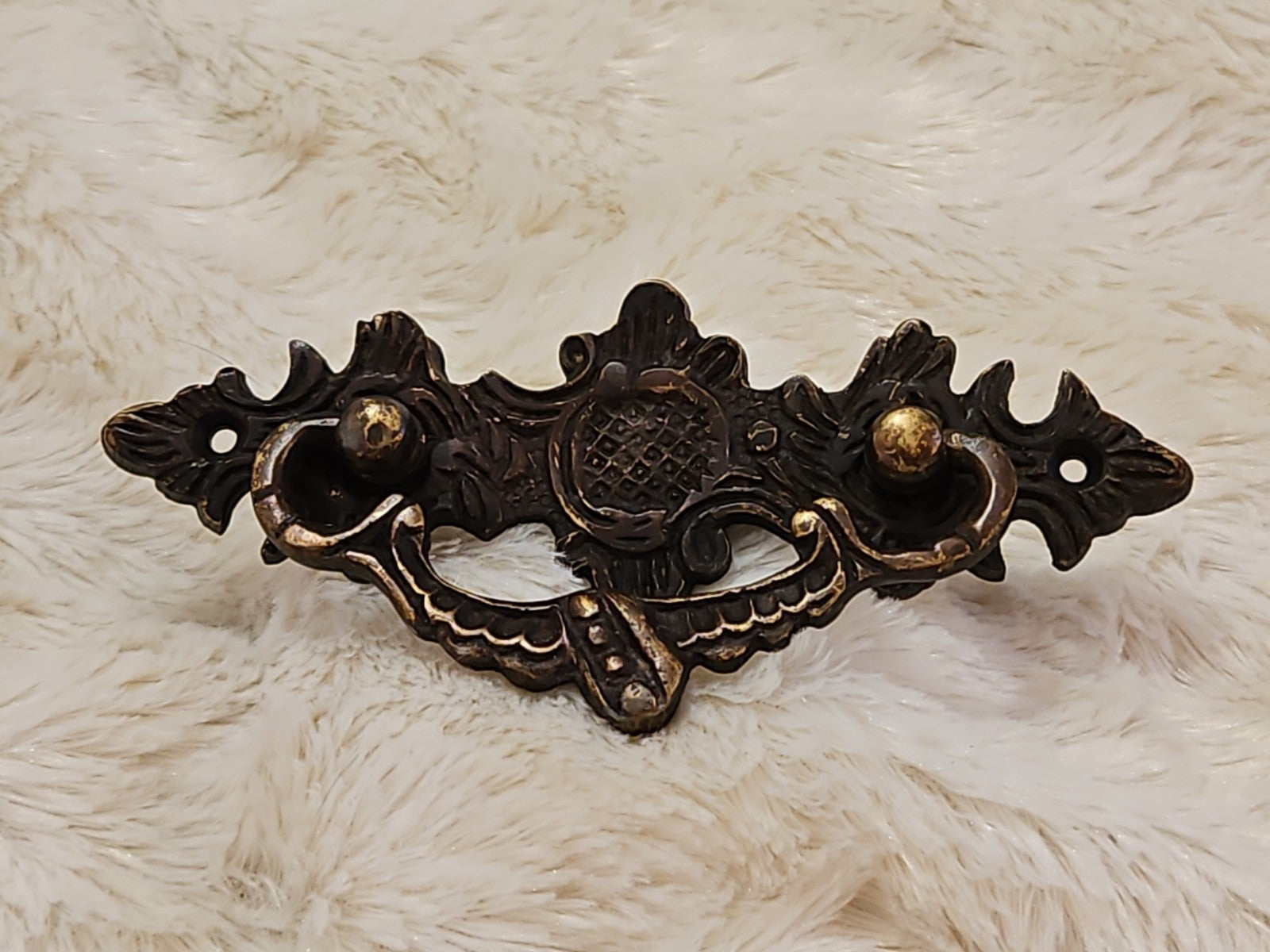 Ornate Vintage Brass Bail Pull Drawer Pull With Backplate 5"