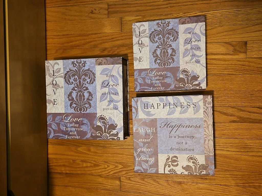 Elegant 3 Pc Nesting Storage Box Set Purple Fleur De Lis Love Laugh Happiness