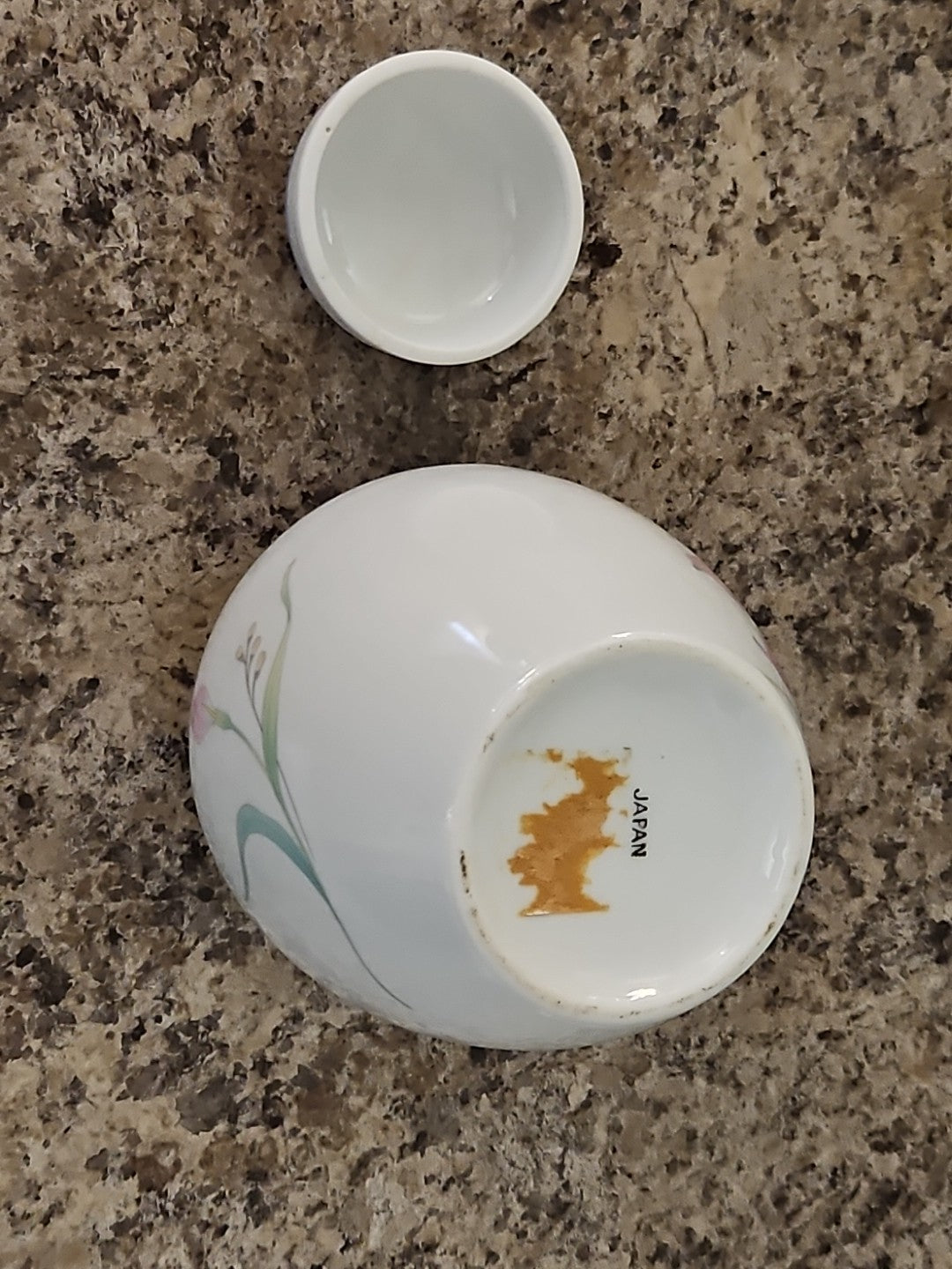 Vintage Chinoiserie Ginger Jar With Lid Purple Orchid & Blue Lily W Gold Accent