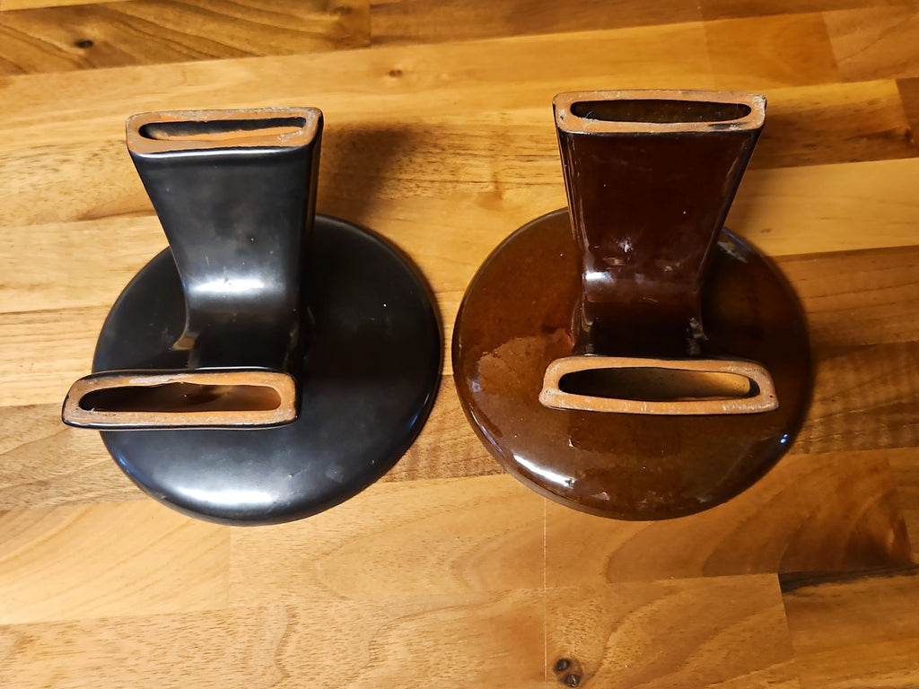 Set Of 2 Vintage MCM Dark Brown Glazed Pottery Taper Holders Candle Holders