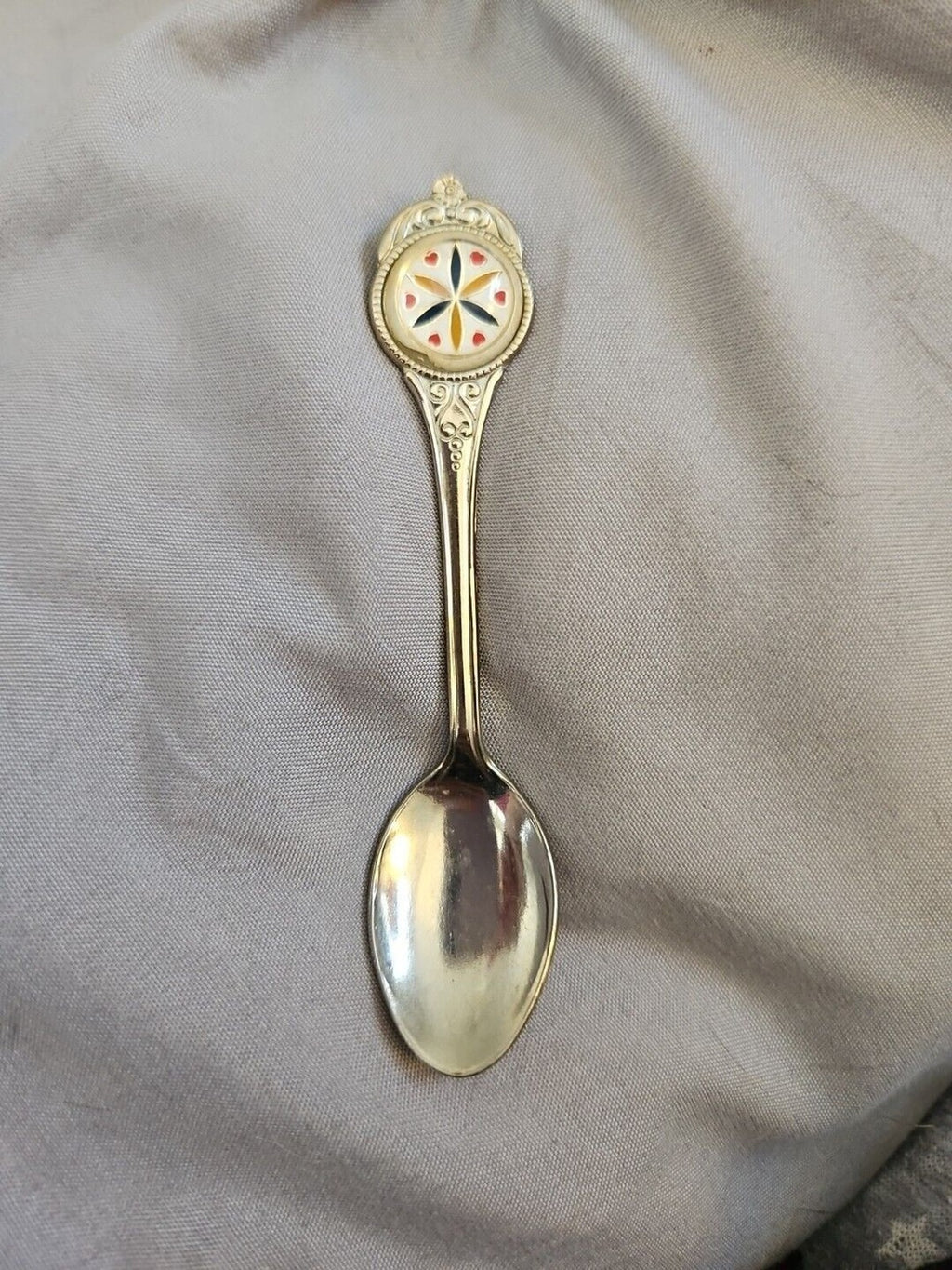 Vintage Souvenir Spoon Red/Blue/Yellow Flower And Heart Design