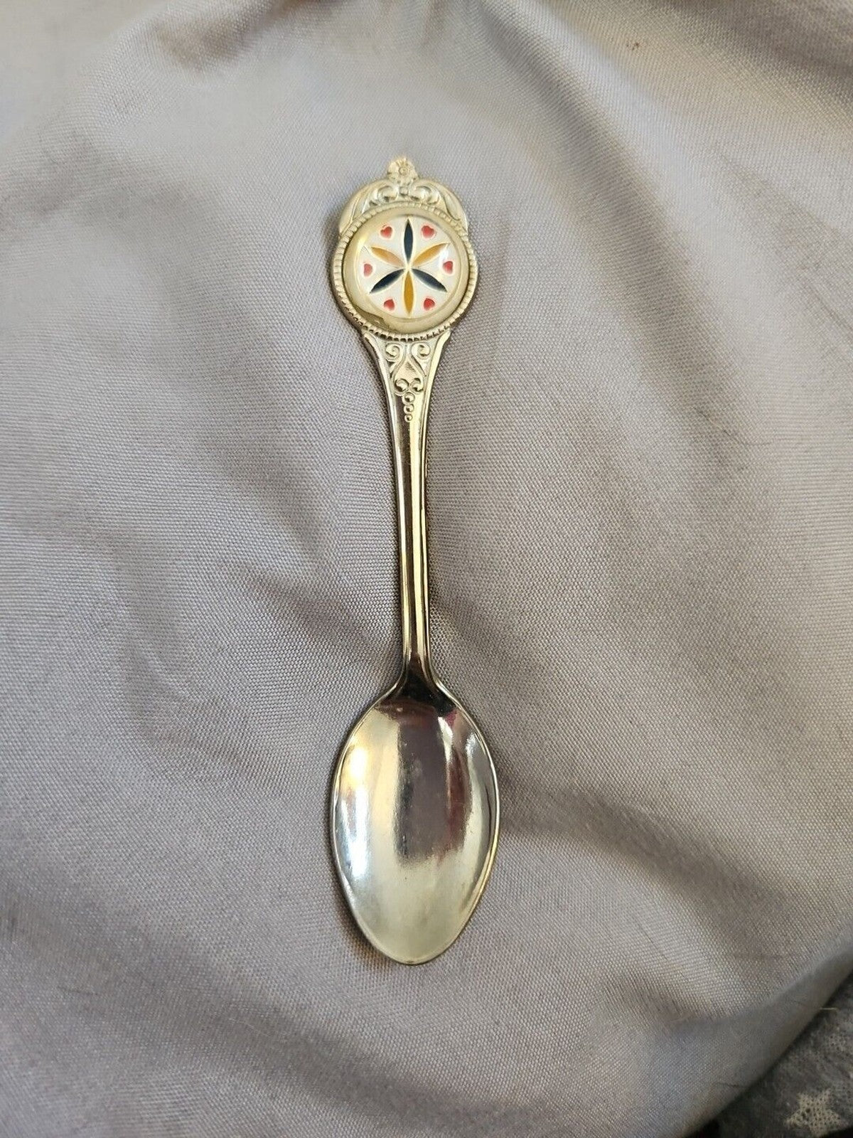 Vintage Souvenir Spoon Red/Blue/Yellow Flower And Heart Design