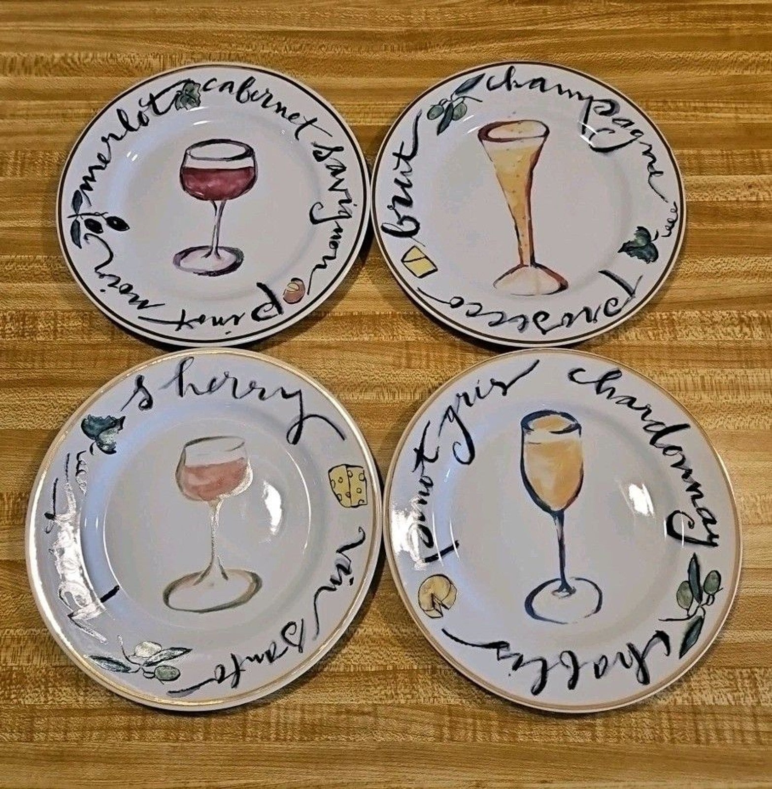 Rosanna Wine Country Salad Plates Set Of 4 Made In Italy 8" Gold Rim