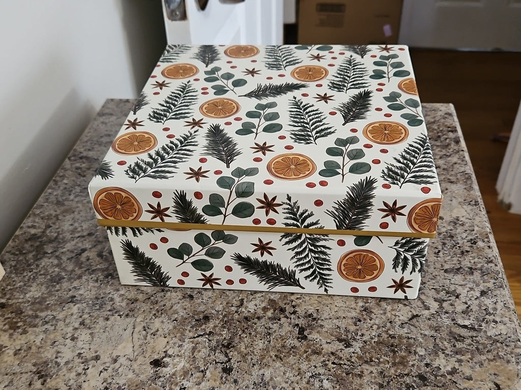 Lady Jayne Storage Box Citrus, Berry, Spice Greenery Holiday Theme 9"x9"x4"
