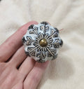 NWT Pier 1 Pale Blue Porcelain Flower Brass Accent Drawer Pull Cabinet Knob 2"