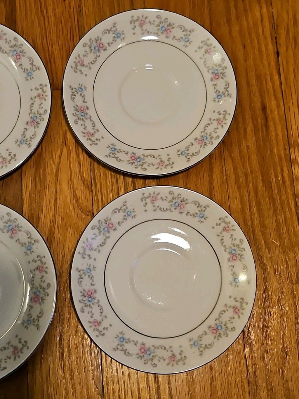 Dynasty China 6" Tea Cup Saucers Pink & Blue Floral Set Of 4 - Plates Only