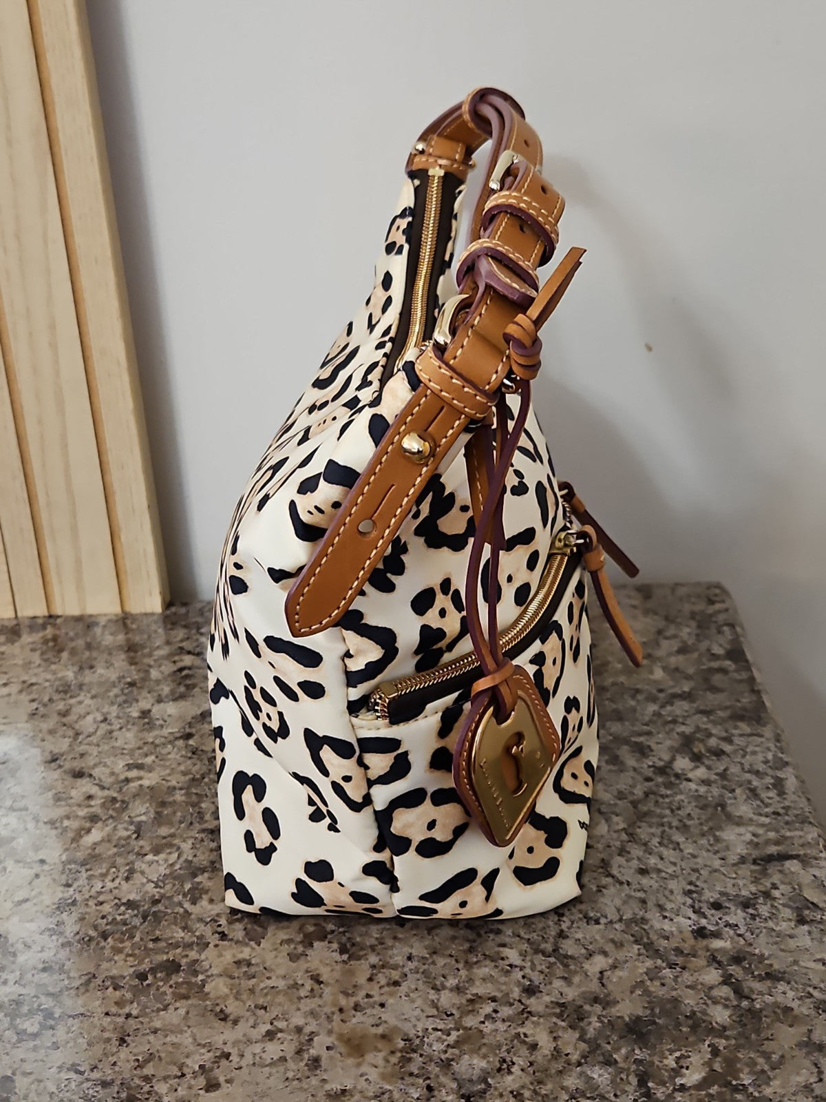 EUC Dooney & Bourke Leopard Print Canvas Shoulder Bag Handbag With Dust Bag