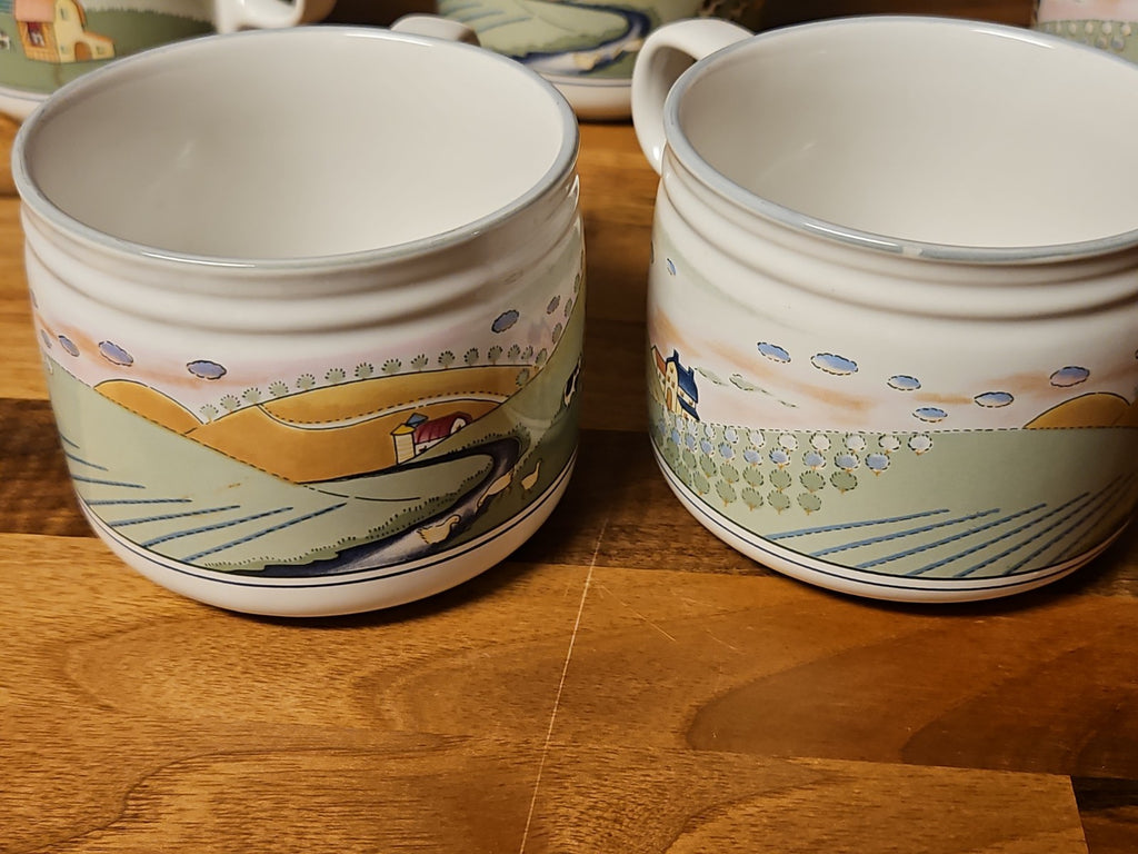Set Of 6 Vintage 1998 Studio Nova Stoneware Mugs Homecoming 8 oz Y2317 EUC
