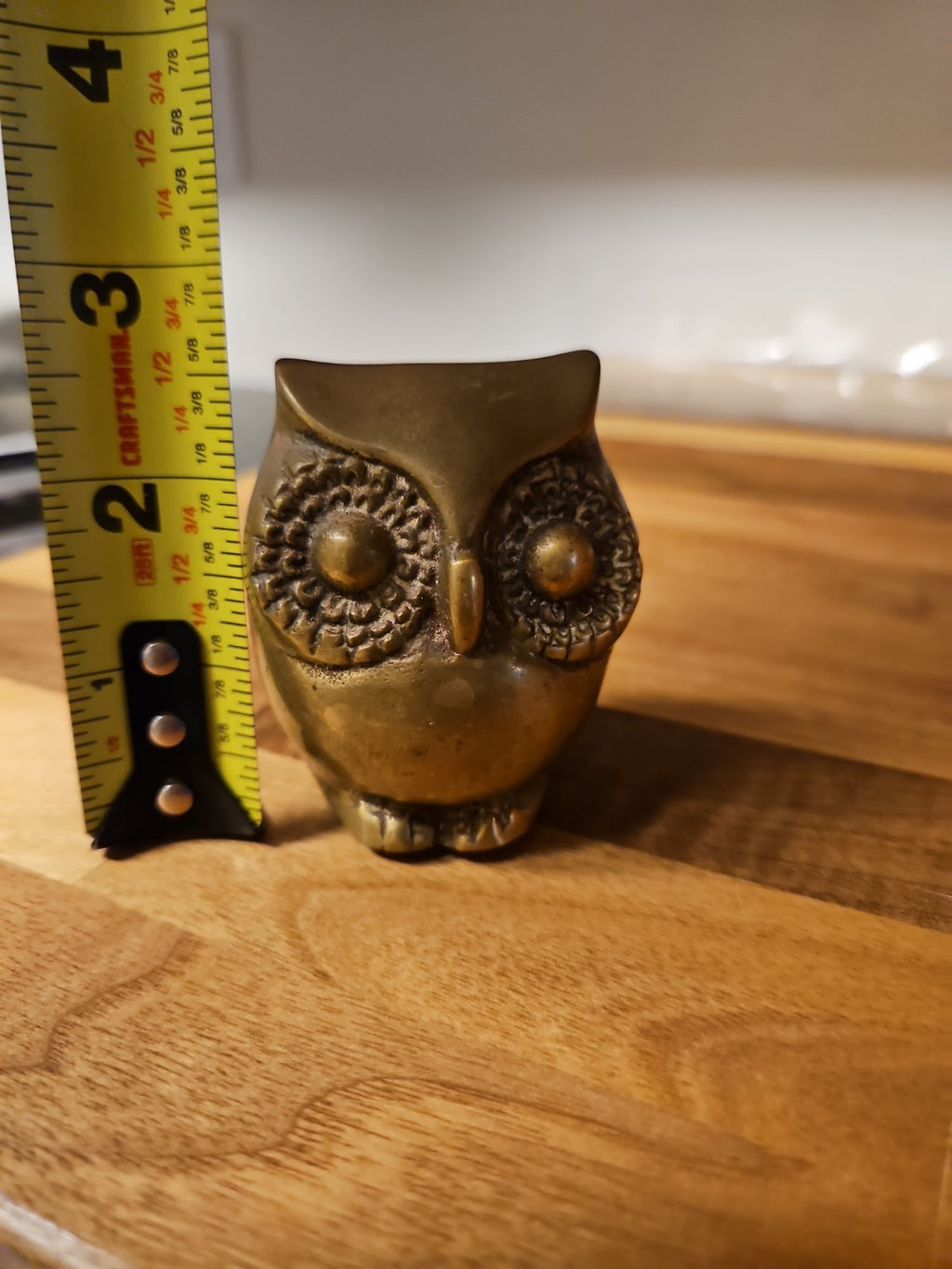 Vintage MCM Small Brass Owl Figurine Paperweight 2.5"