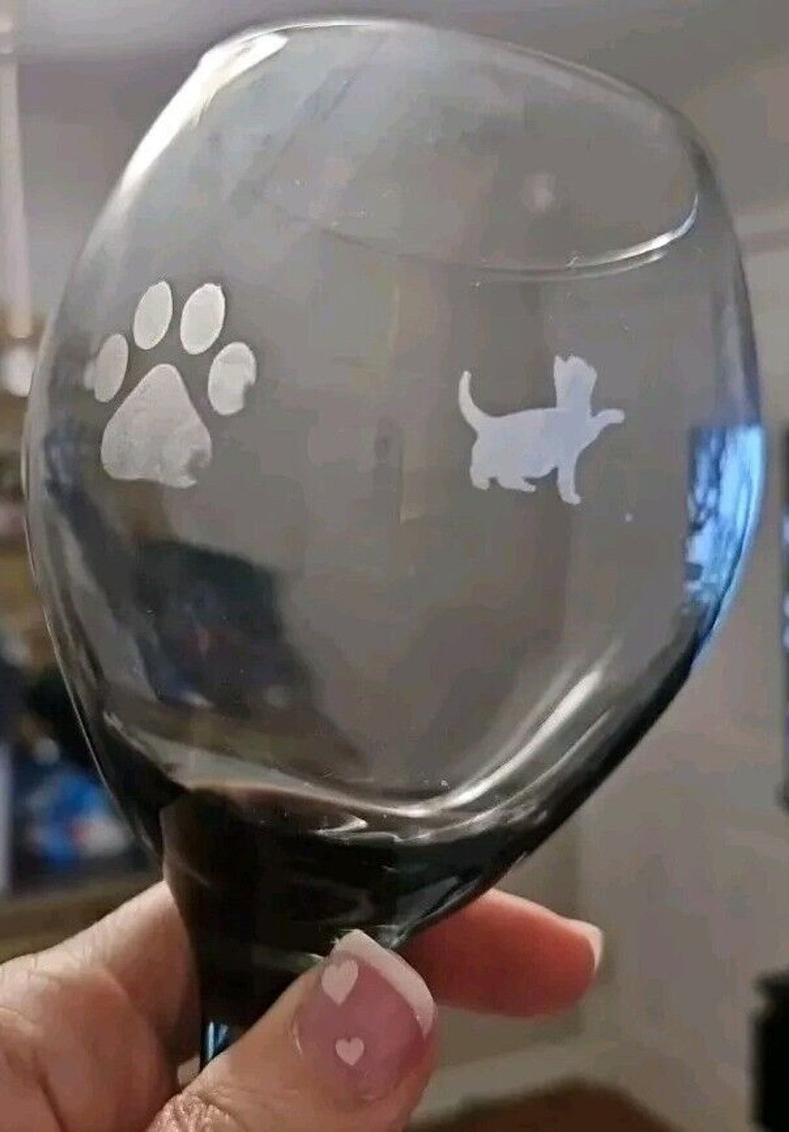 Smoke Gray Wine Glass Set Of 2 With Cat & Pawprint Etching 8”