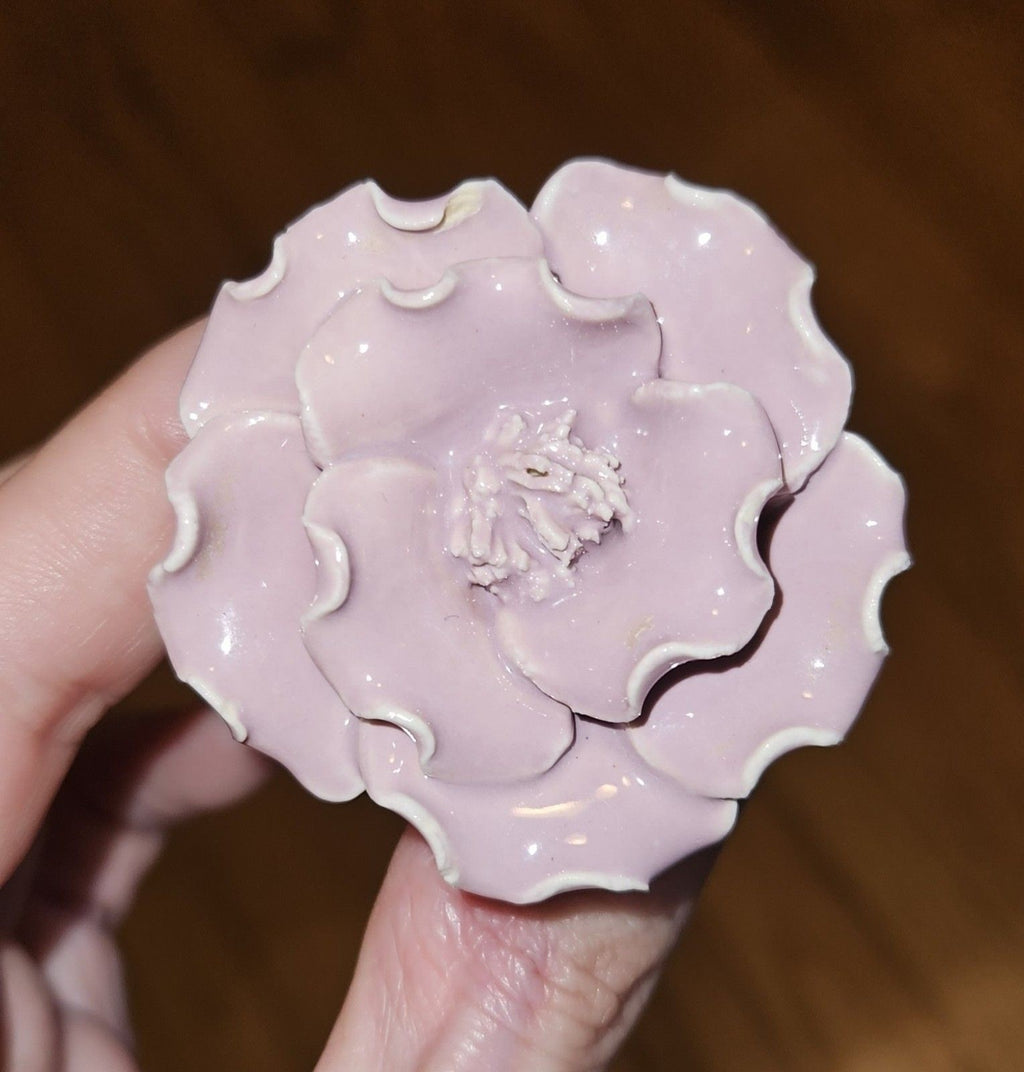 Anthropologie Drawer Pull Lavender Flower Enamel On Ceramic Cabinet Knob